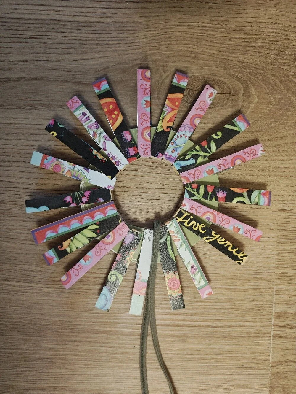 Handmade Floral Clothespin Wreath Art Circle Wall Decor